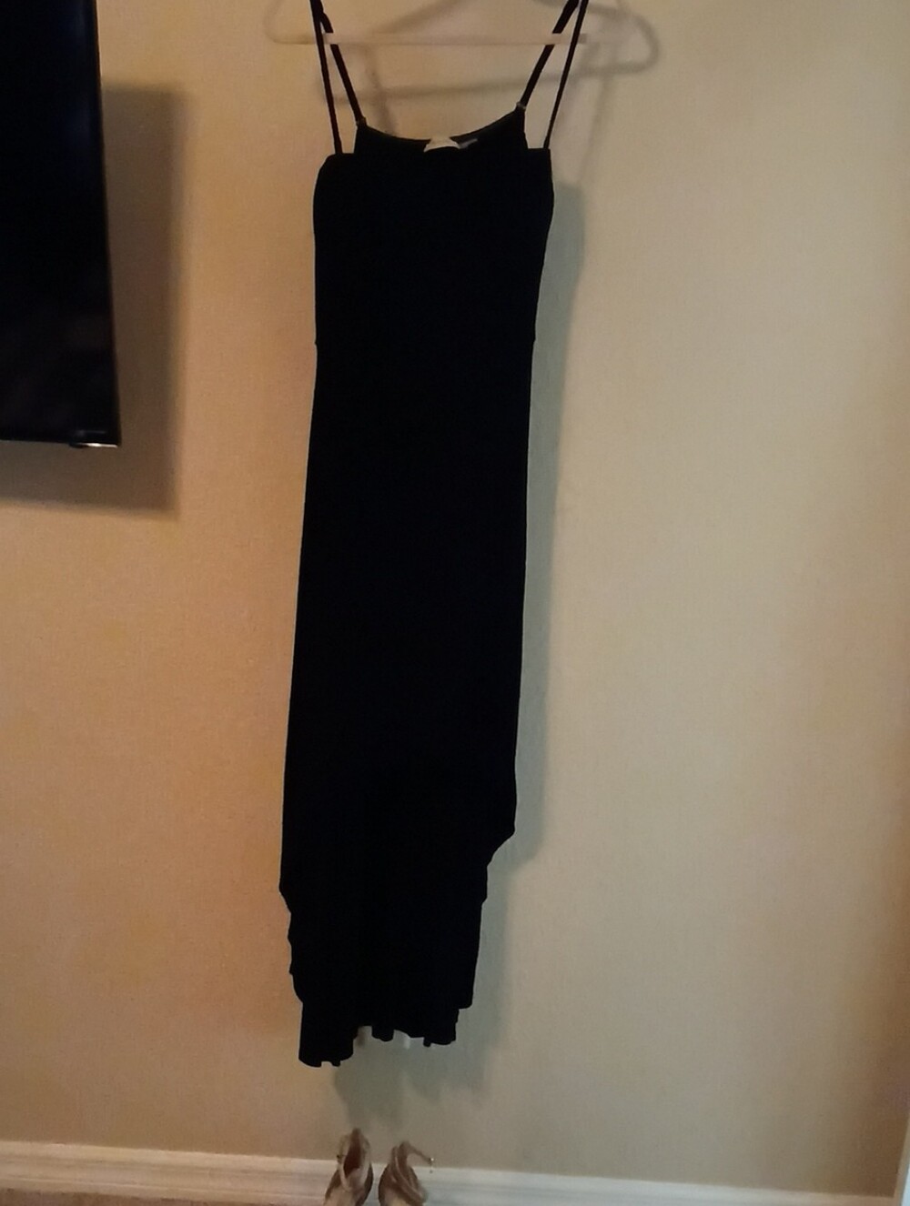 Women's Black High-Low Slip Dress with Spaghetti Straps